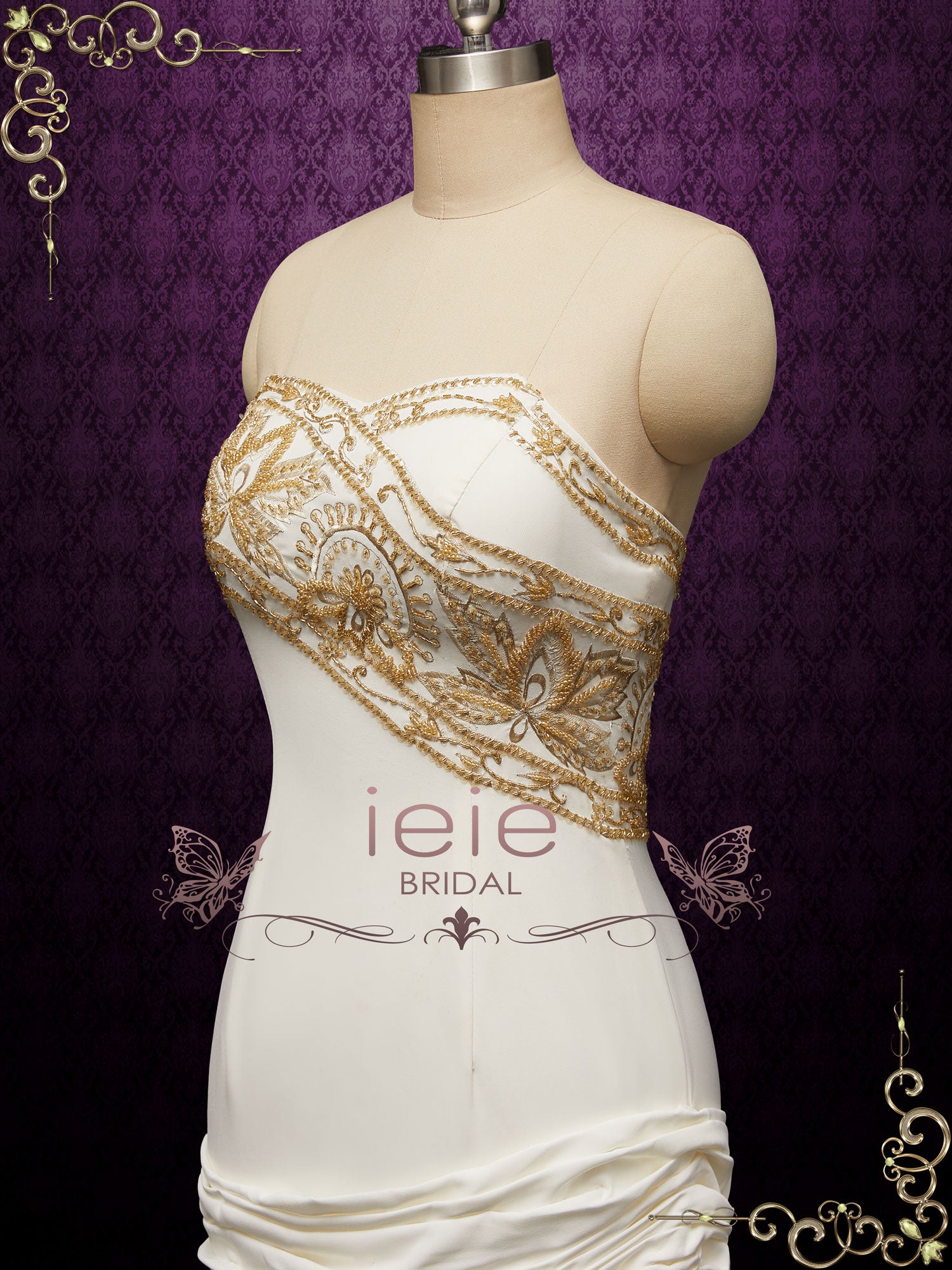Moulin Rouge Inspired Ivory Wedding Dress with Gold Embroideries CAMBRIE
