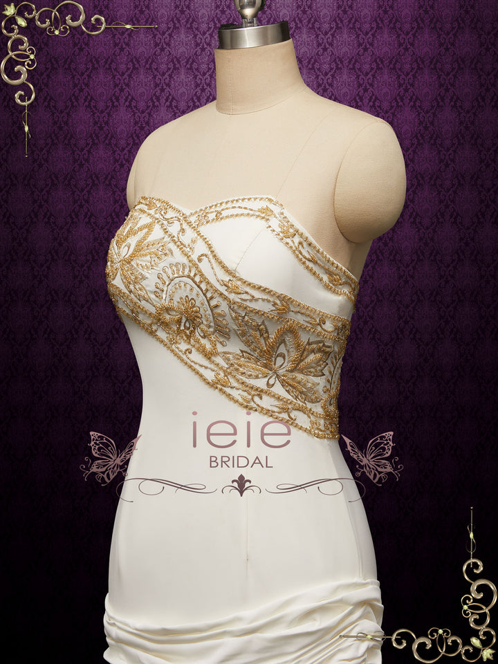 Moulin Rouge Inspired Ivory Wedding Dress with Gold Embroideries CAMBRIE