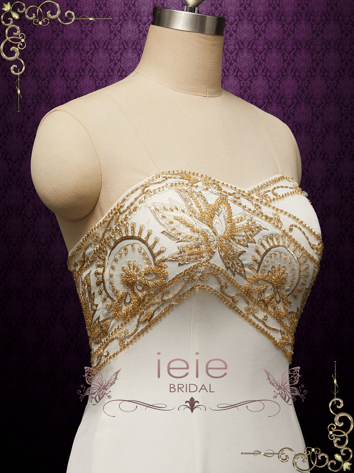 Moulin Rouge Inspired Ivory Wedding Dress with Gold Embroideries CAMBRIE