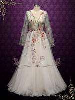 Colored Floral Lace Wedding Dress with Sleeves ALBA