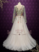 Colored Floral Lace Wedding Dress with Sleeves ALBA