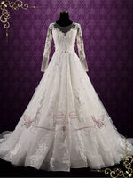 Floral Lace Ball Gown Wedding Dress with Sleeves PETUNIA
