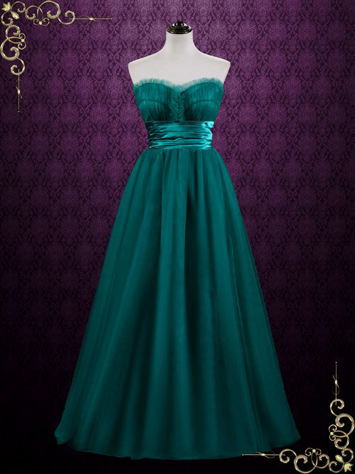 Green Strapless Long Tulle Formal Dress | Agale
