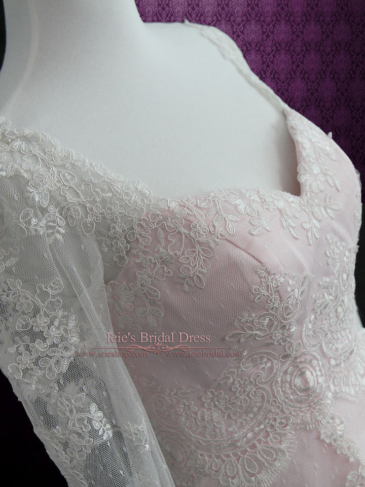 Pearl Pink Tiered Lace Wedding Dress with Long Sleeves MONACO
