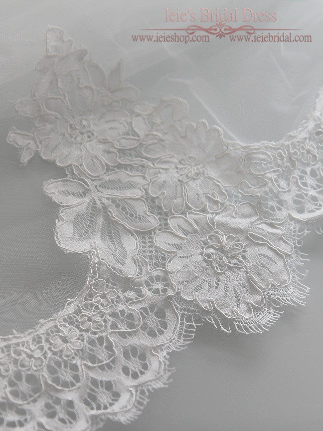 Waltz Length French Alencon Lace Wedding Veil VG1018