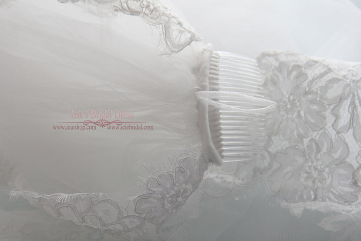 Waltz Length French Alencon Lace Wedding Veil VG1018