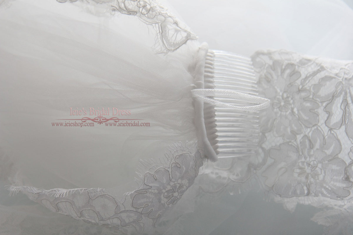 Waltz Length French Alencon Lace Wedding Veil VG1018