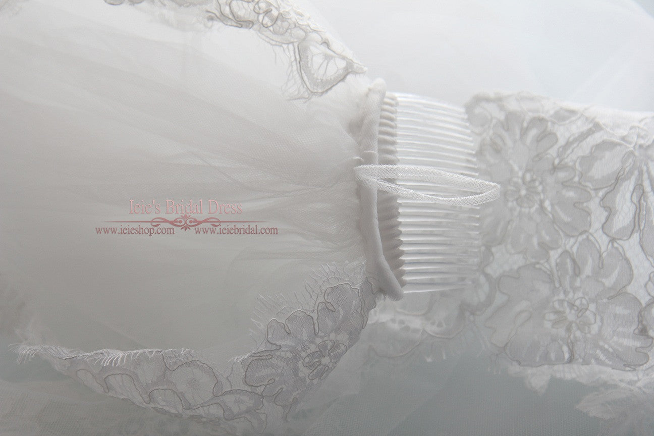 Waltz Length French Alencon Lace Wedding Veil VG1018