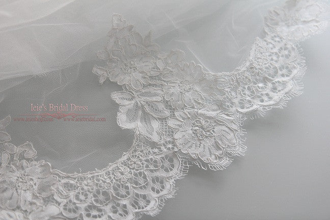 Waltz Length French Alencon Lace Wedding Veil VG1018