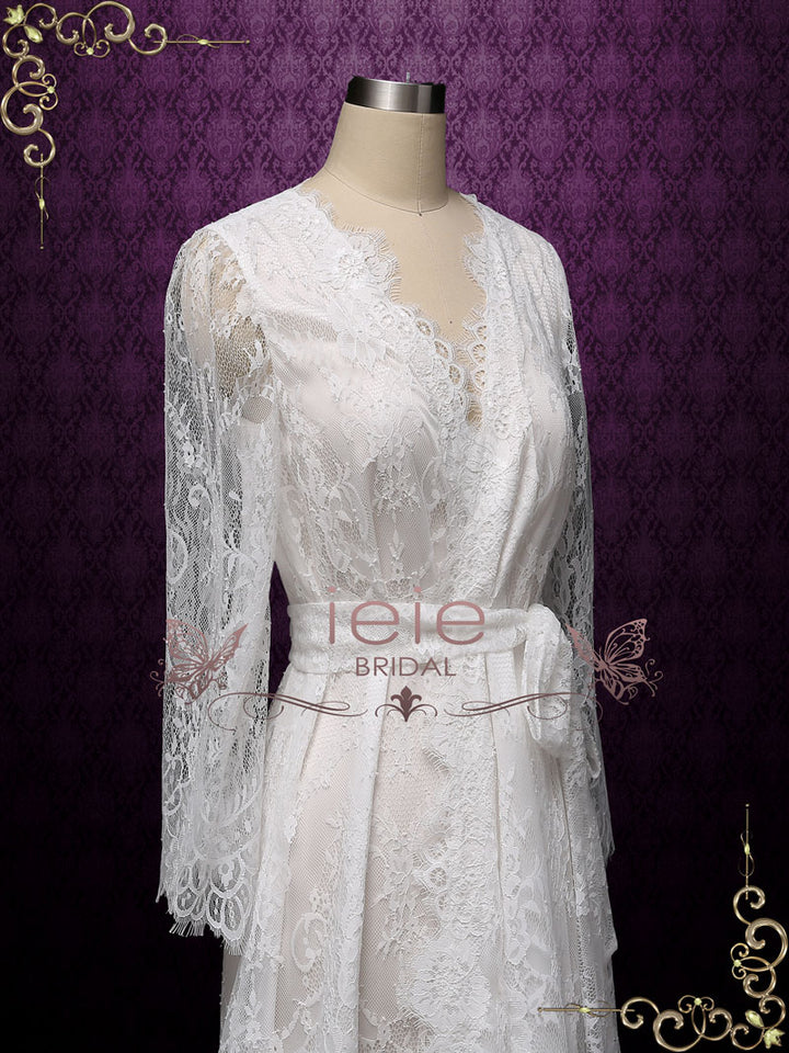 Short Wedding Bridal Boudoir Robe with Long Sleeves Clarise