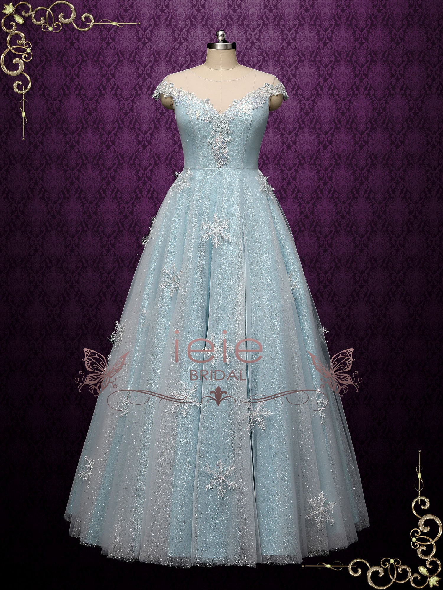 blue bridal dresses 10 Beautiful Wedding to Inspire Your Own Hollow to Waist Blue Floral Lace Wedding Dress