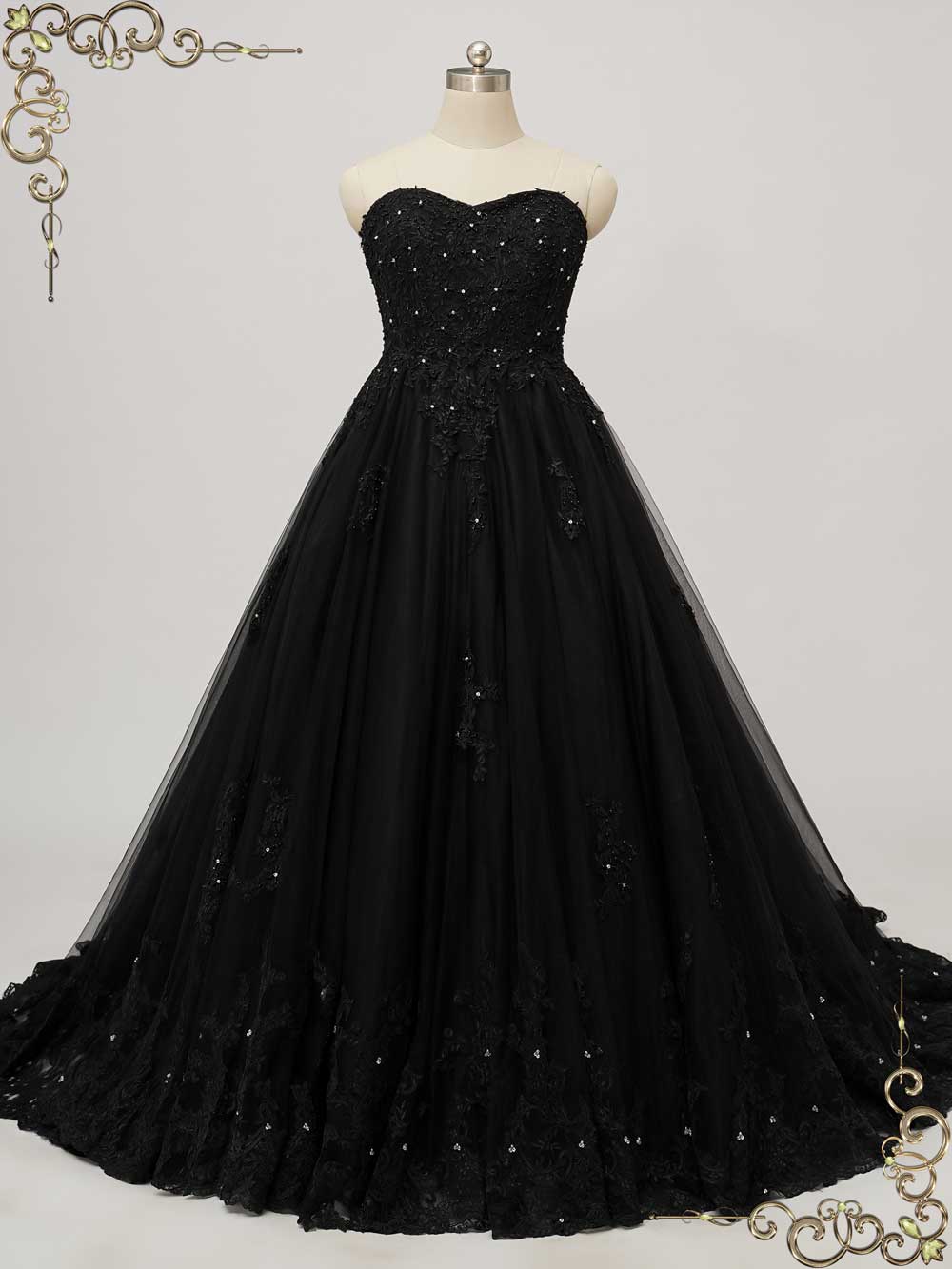 Strapless Black Lace Ball Gown Wedding Dress CLARINDA – ieie