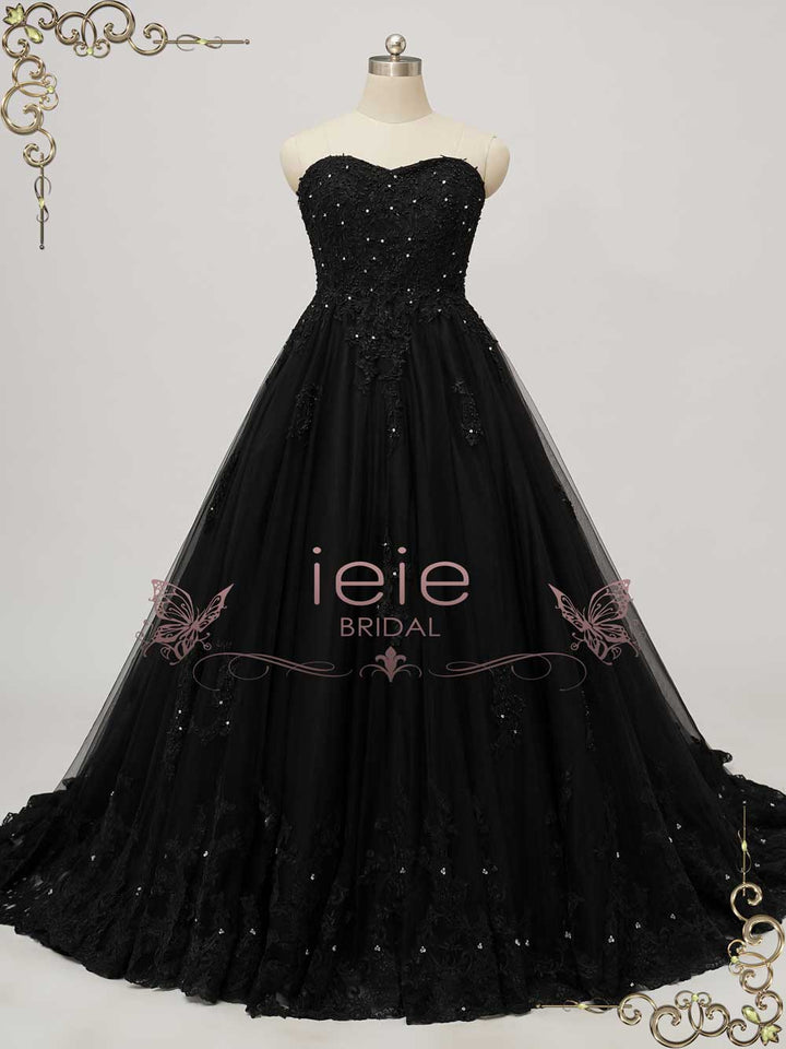 Gothic Black Lace Ball Gown Wedding Dress with Cape CLARINDA