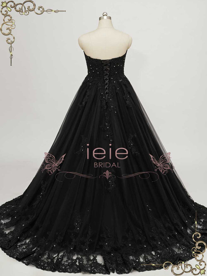 Strapless Black Lace Ball Gown Wedding Dress CLARINDA – ieie