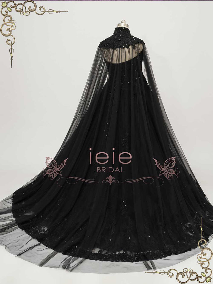 Gothic Black Lace Ball Gown Wedding Dress with Cape CLARINDA Size 20W / Black / Add Cape Gothic Black Lace Ball Gown Wedding Dress with Cape CLARINDA Size 20W / Black / Add Cape