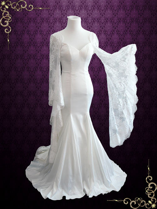 Mermaid Satin Wedding Dress with Lace Bell Sleeves LIZ