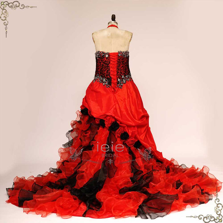 Gothic Fantasy Red High Low Wedding Dress | ADARAGothic Fantasy Red High Low Wedding Dress | ADARA