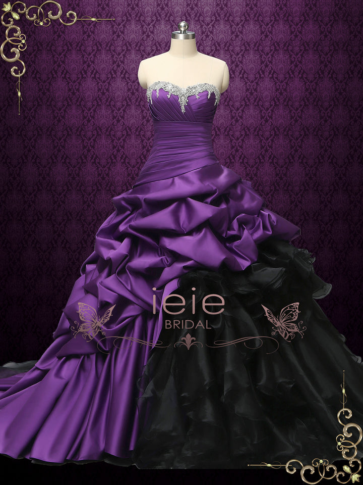 Gothic Purple and Black Strapless Wedding Dress CONSTANCE ieie Gothic Purple and Black Strapless Wedding Dress CONSTANCE ieie