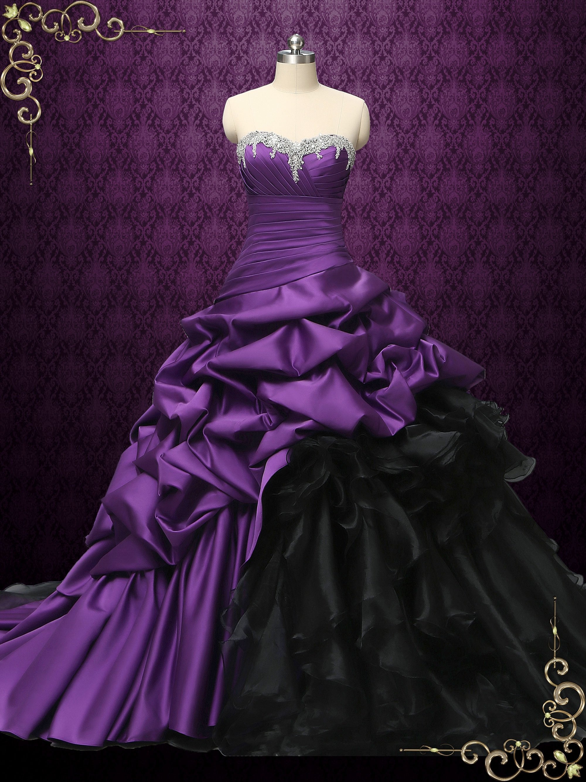 Gothic Purple and Black Strapless Wedding Dress CONSTANCE ieie Gothic Purple and Black Strapless Wedding Dress CONSTANCE ieie