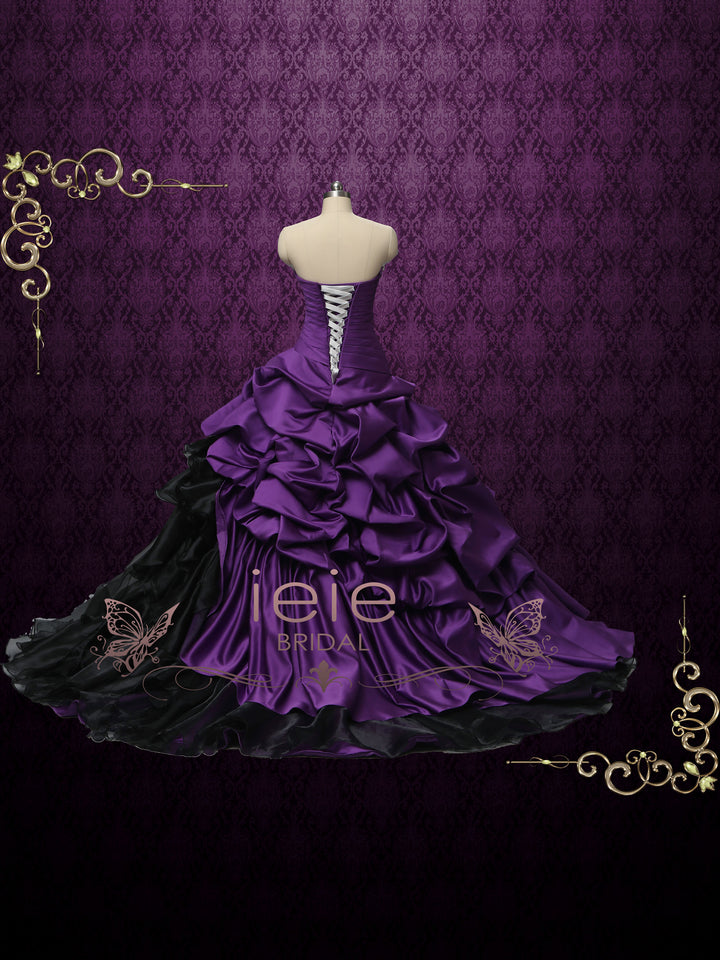 Gothic Purple and Black Strapless Wedding Dress CONSTANCE