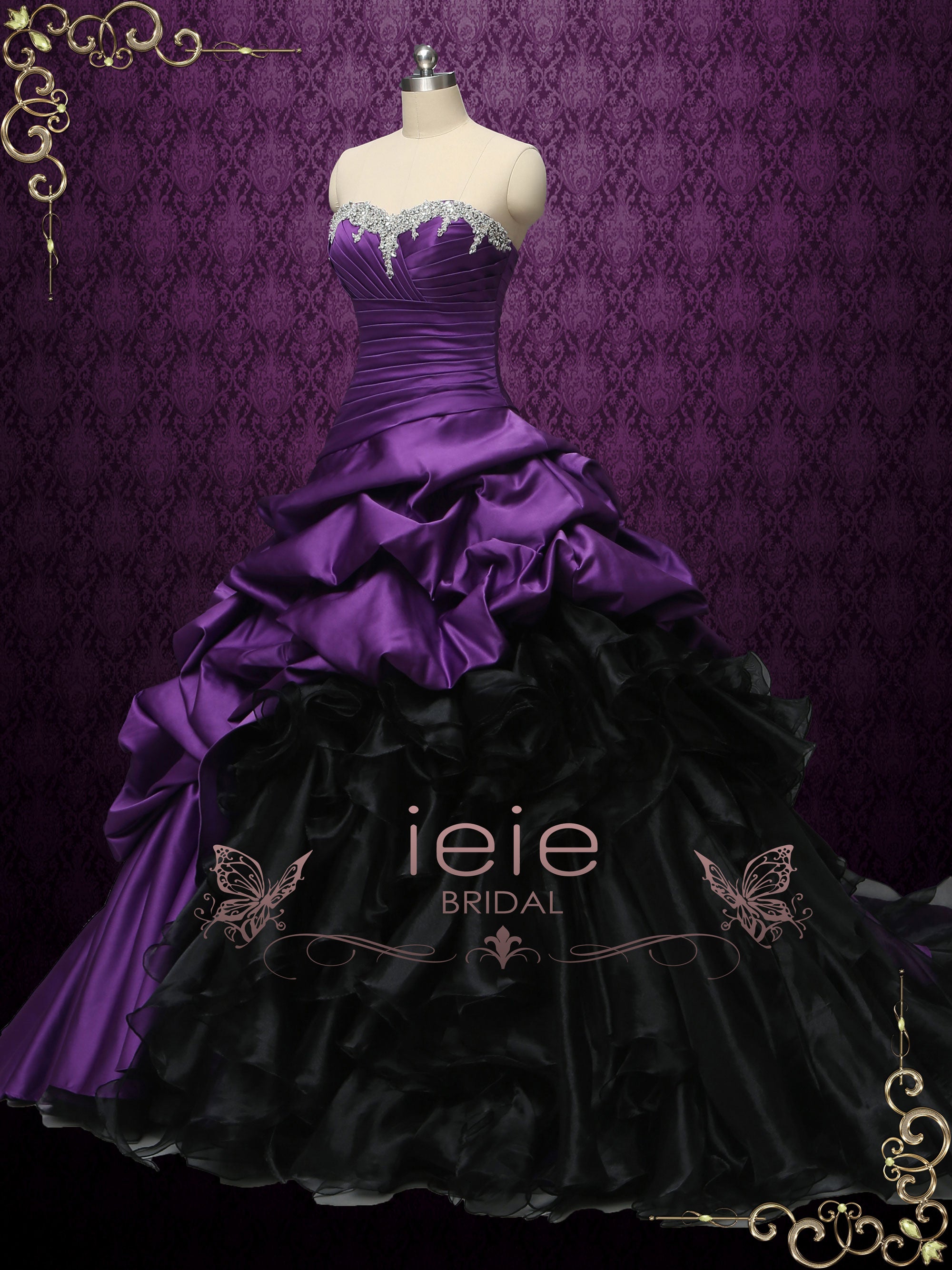 Gothic Purple and Black Strapless Wedding Dress CONSTANCE – ieie