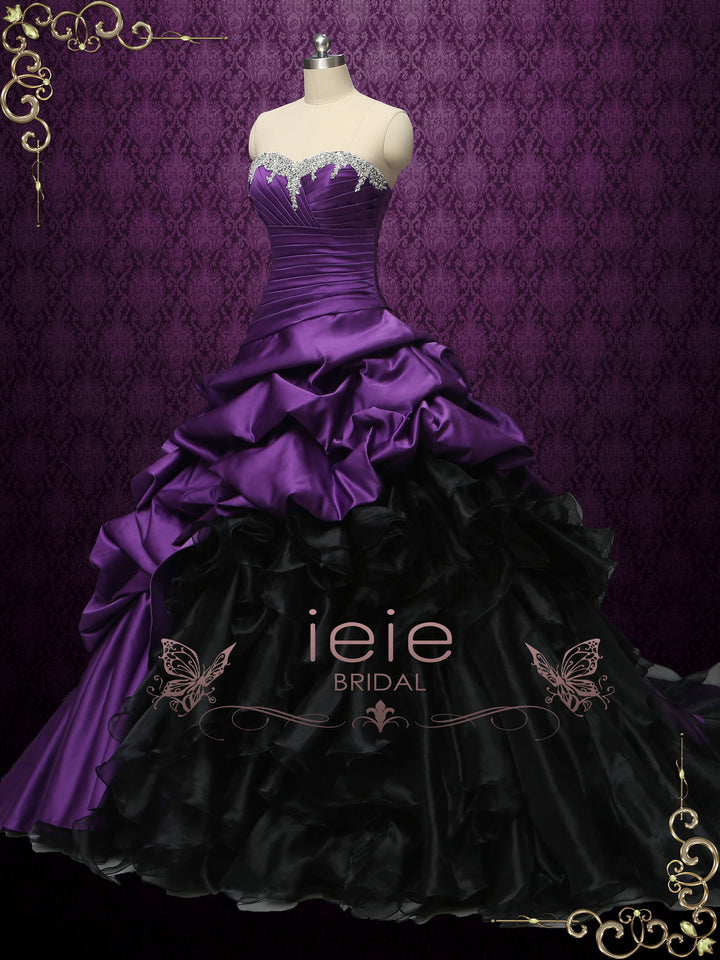 Gothic Purple and Black Strapless Wedding Dress CONSTANCE ieie Gothic Purple and Black Strapless Wedding Dress CONSTANCE ieie