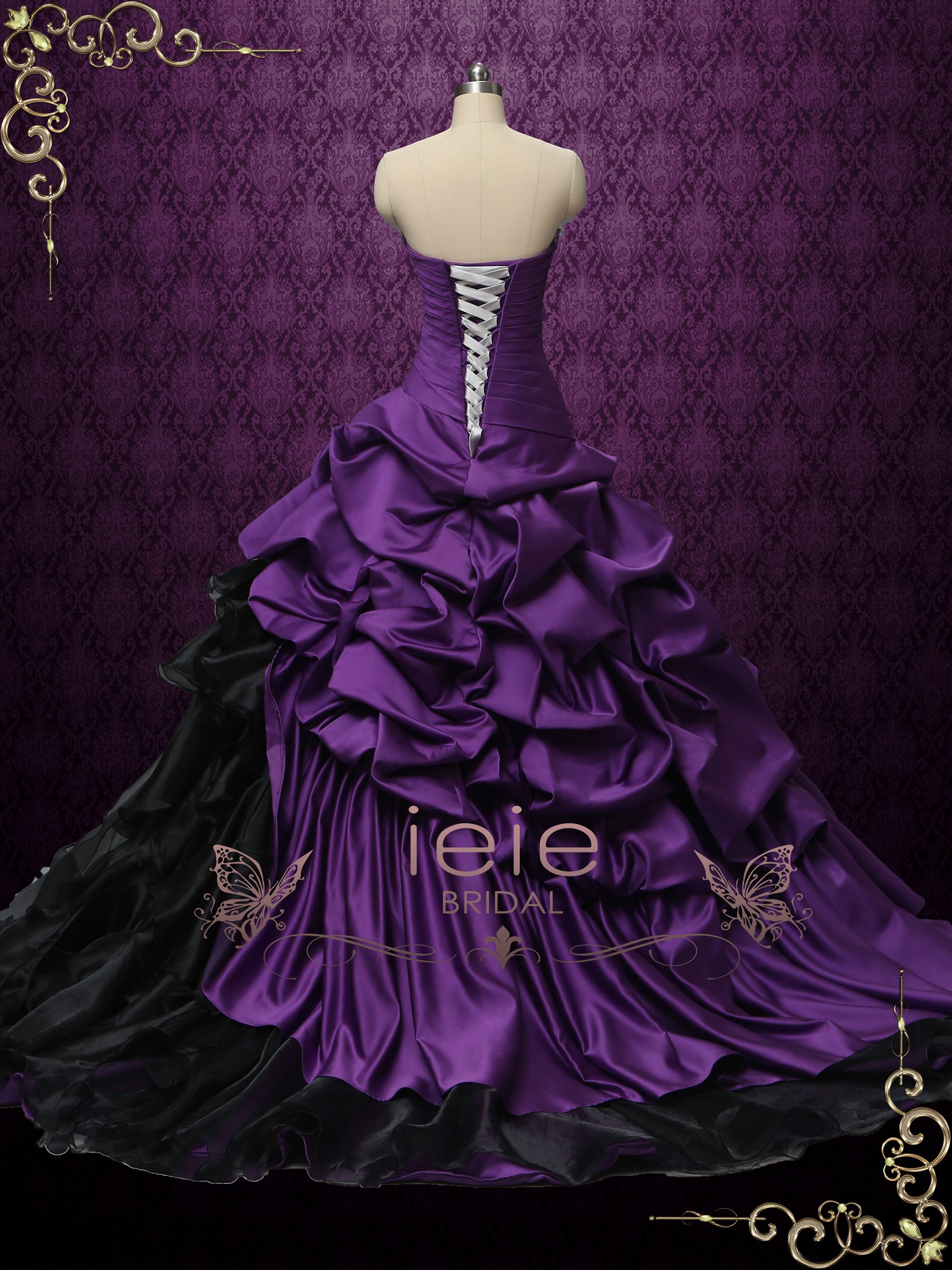 Gothic Purple and Black Strapless Wedding Dress CONSTANCE – ieie
