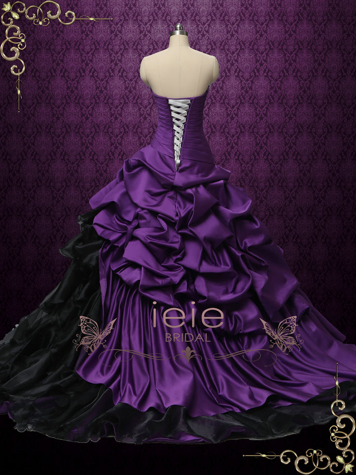 Gothic Purple and Black Strapless Wedding Dress CONSTANCE