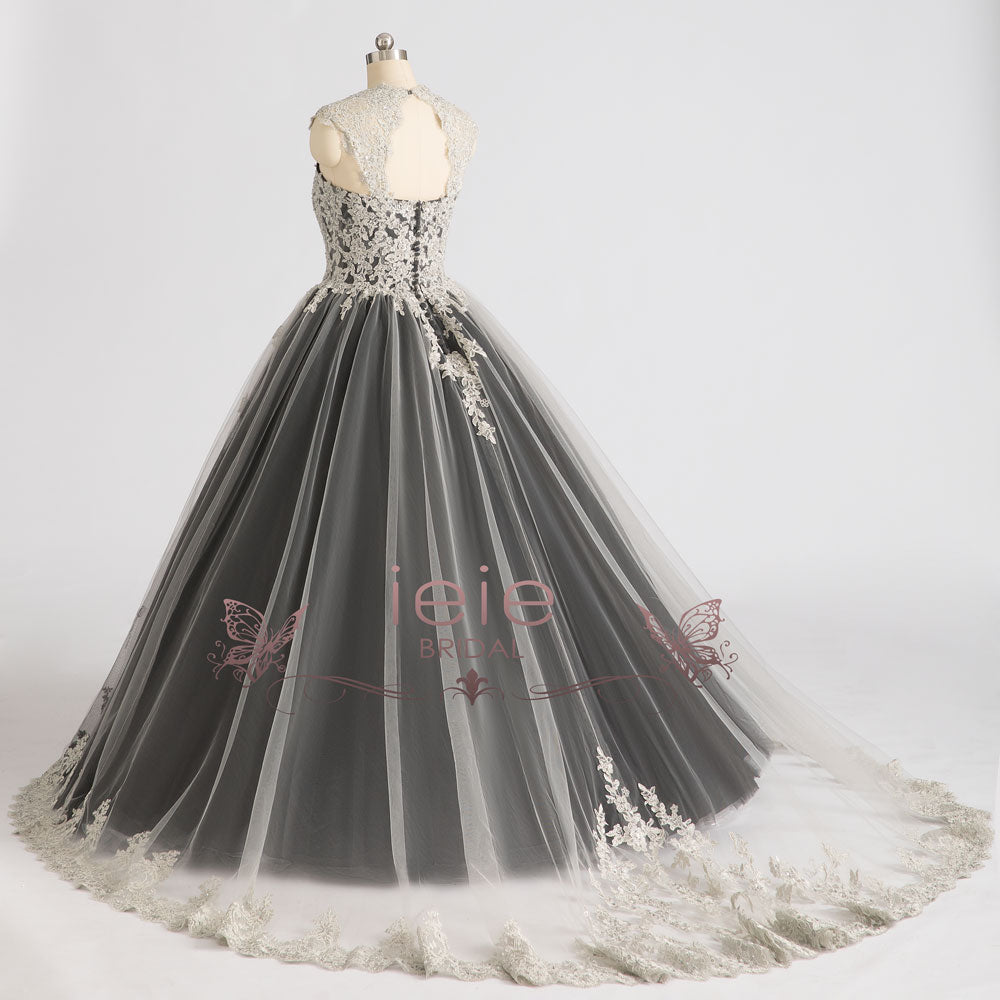 dark grey wedding dress Party Dress Smoky Grey Floor-Length Tulle Ball Gown with Off-The-Shoulder Neckline and Short Sleeves from Dhgate Urban Sexy Dresses