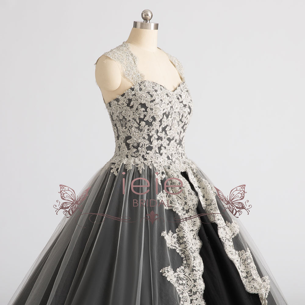 dark grey wedding dress Party Dress Smoky Grey Floor-Length Tulle Ball Gown with Off-The-Shoulder Neckline and Short Sleeves from Dhgate Urban Sexy Dresses