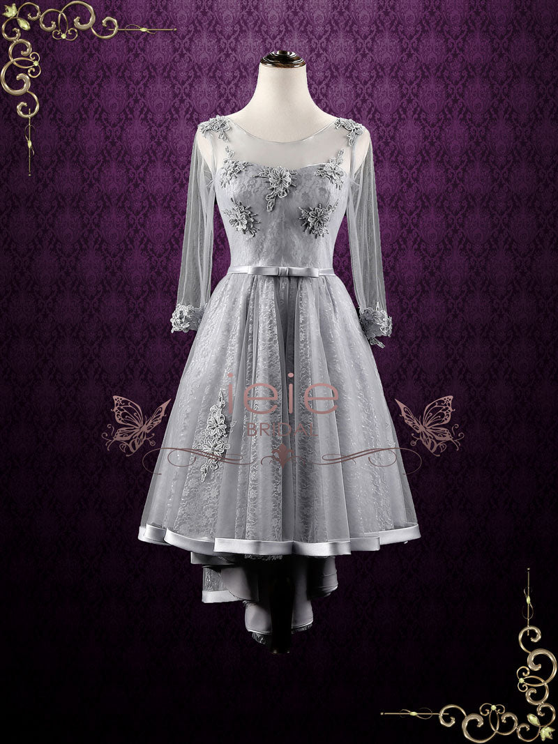 Plus Size Gray Lace High Low Formal Evening Dress ANNISA