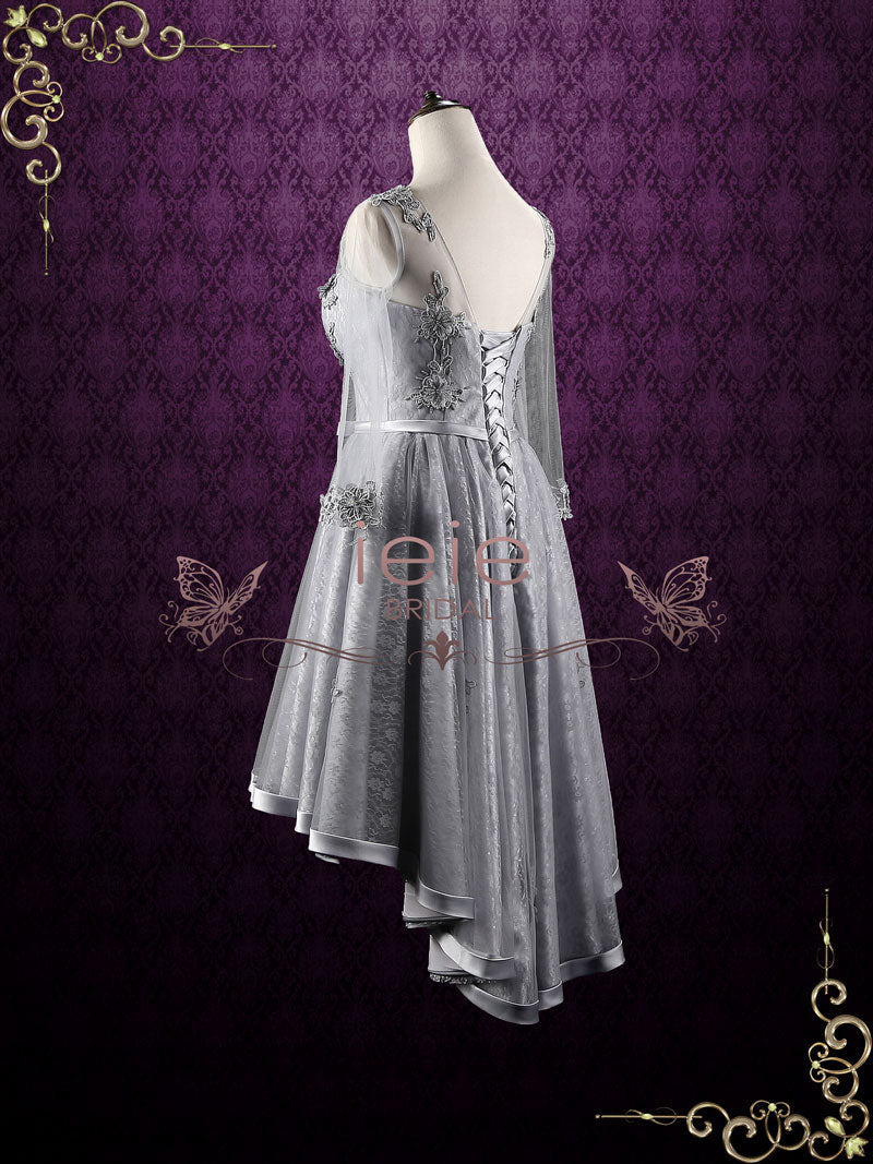 Plus Size Gray Lace High Low Formal Evening Dress ANNISA