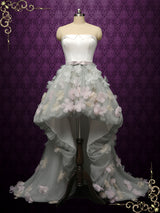 Gray Strapless High Low Wedding Dress with Petals NOVA