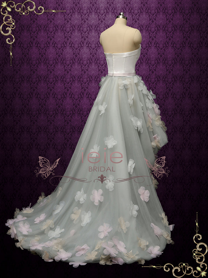 Gray Strapless High Low Wedding Dress with Petals NOVA