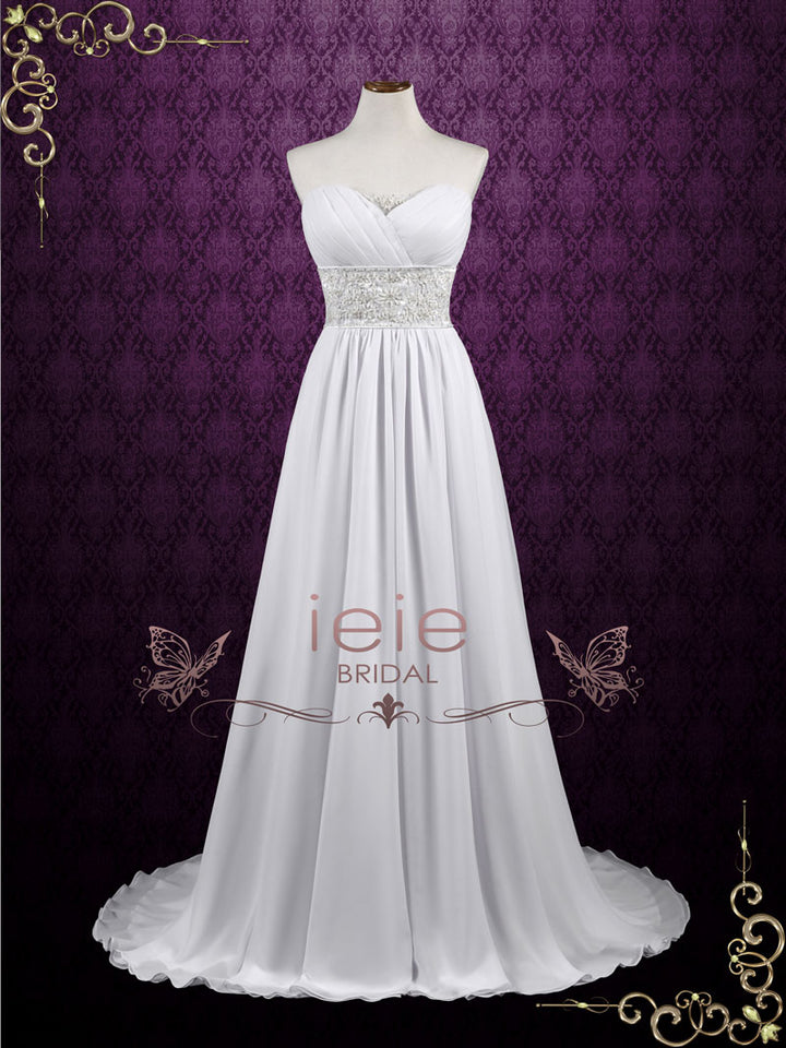 Grecian Empire Sheath Cap Sleeves Chiffon Wedding Dress ELLEN