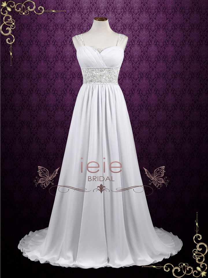 Grecian Empire Sheath Cap Sleeves Chiffon Wedding Dress ELLEN ieie Grecian Empire Sheath Cap Sleeves Chiffon Wedding Dress ELLEN ieie