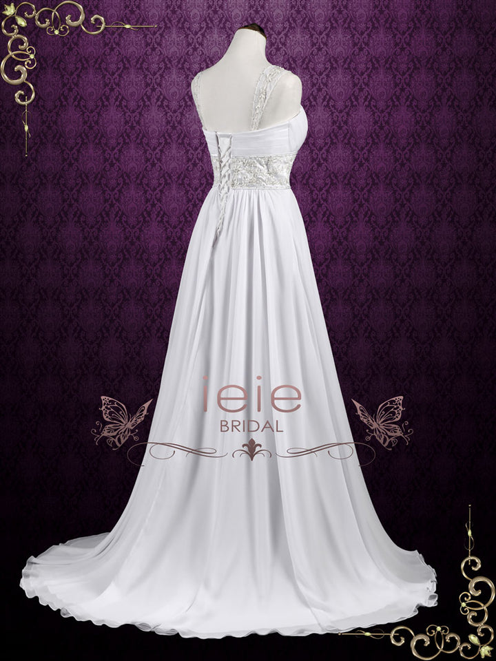 Grecian Empire Sheath Cap Sleeves Chiffon Wedding Dress ELLEN