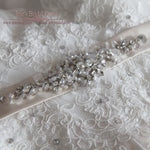 Vintage Lace Chiffon Wedding Dress with Jeweled Sash and Fringe Cap Sleeves | Lilly