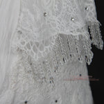 Vintage Lace Chiffon Wedding Dress with Jeweled Sash and Fringe Cap Sleeves | Lilly