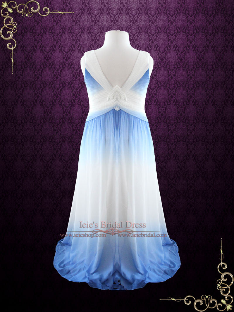 Grecian Blue Changing Color Chiffon Formal Prom Dress Size 10