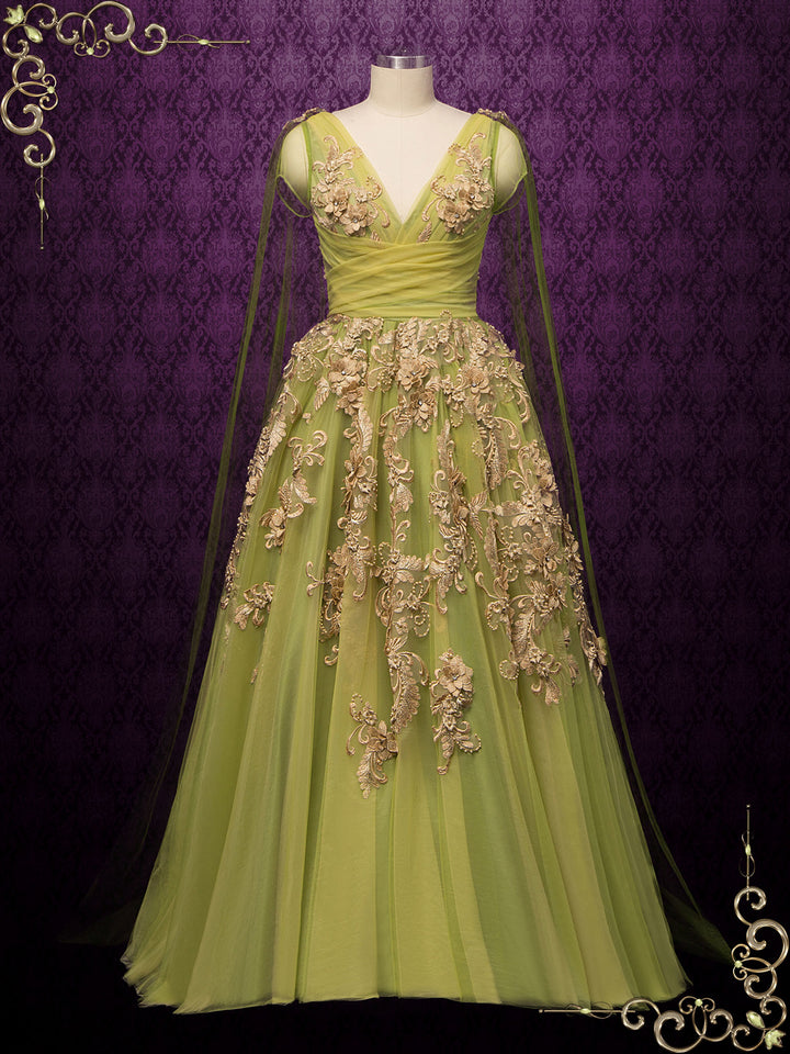 Green Gold Lace Wedding Dress JULIANNE