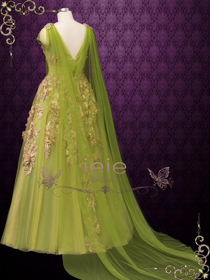 Green Gold Lace Wedding Dress JULIANNE