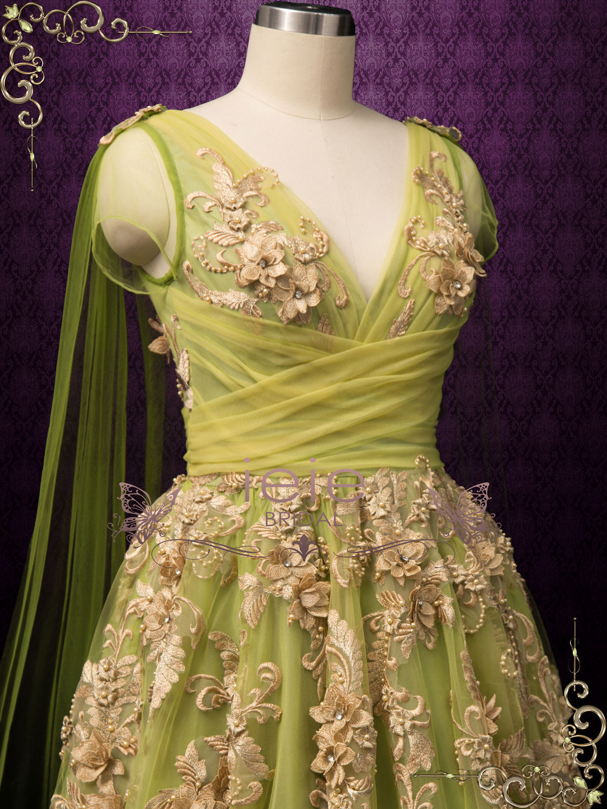 Green Gold Lace Wedding Dress JULIANNE
