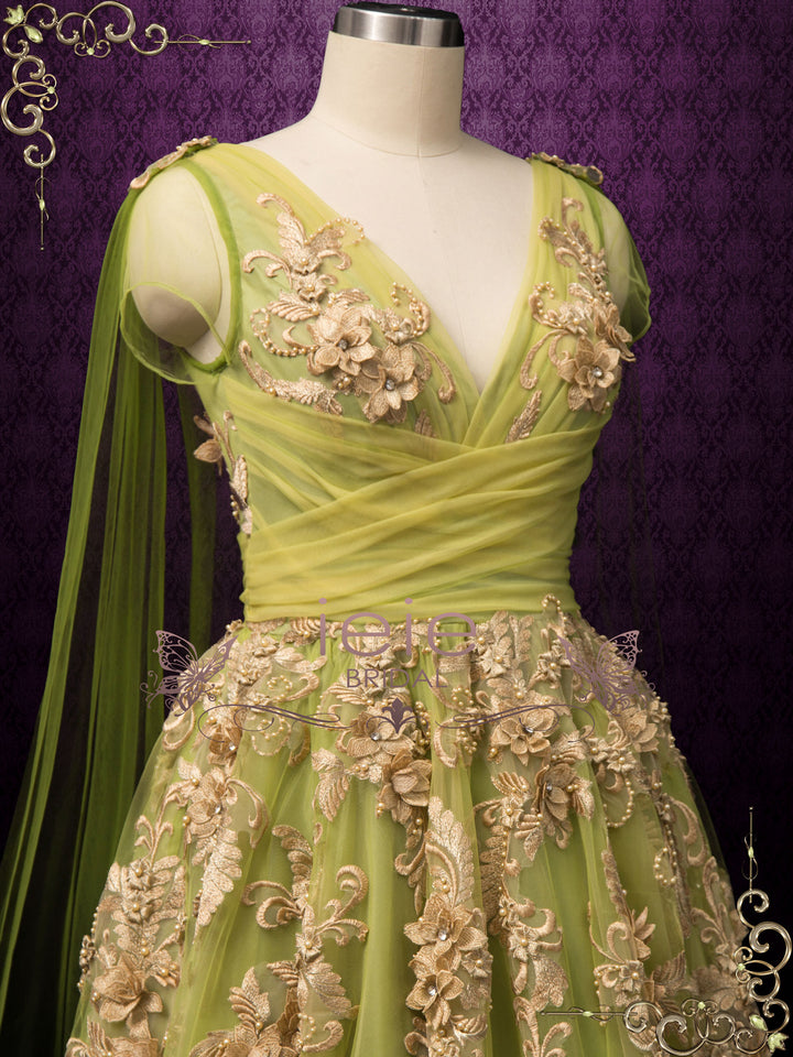Green Gold Lace Wedding Dress JULIANNE