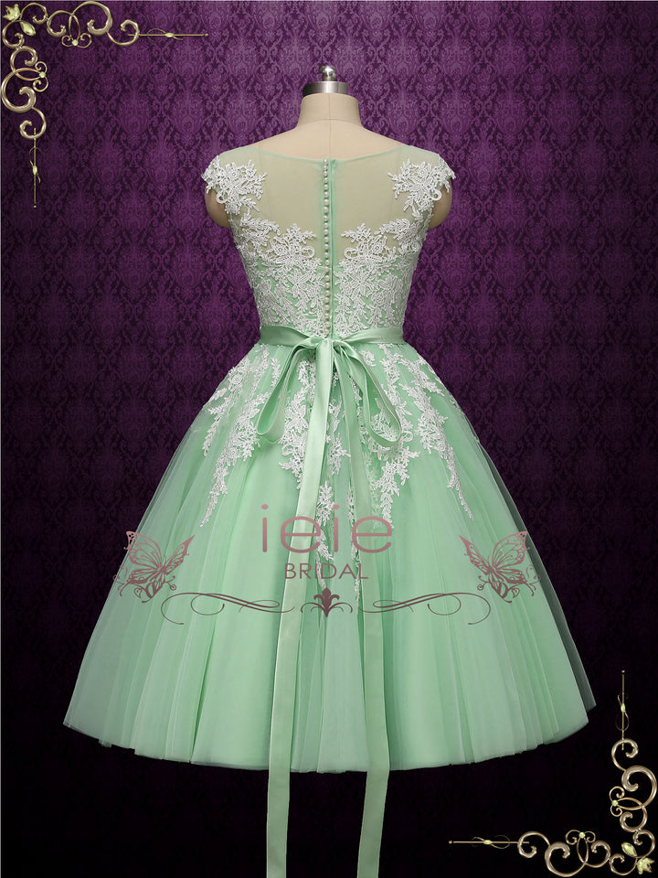 Short Green Tea Length Wedding Dress ROSALIE Size 8 / Green Short Green Tea Length Wedding Dress ROSALIE Size 8 / Green