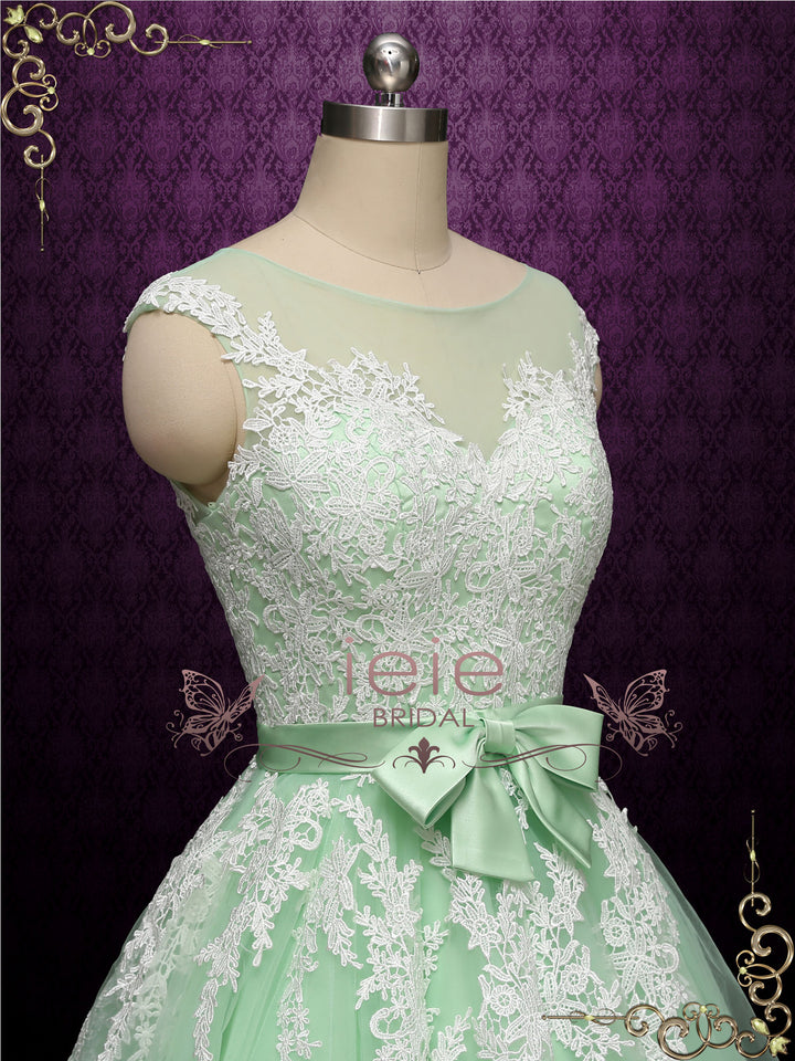 Short Green Tea Length Wedding Dress Rosalie Size 8 / Green Short Green Tea Length Wedding Dress Rosalie Size 8 / Green
