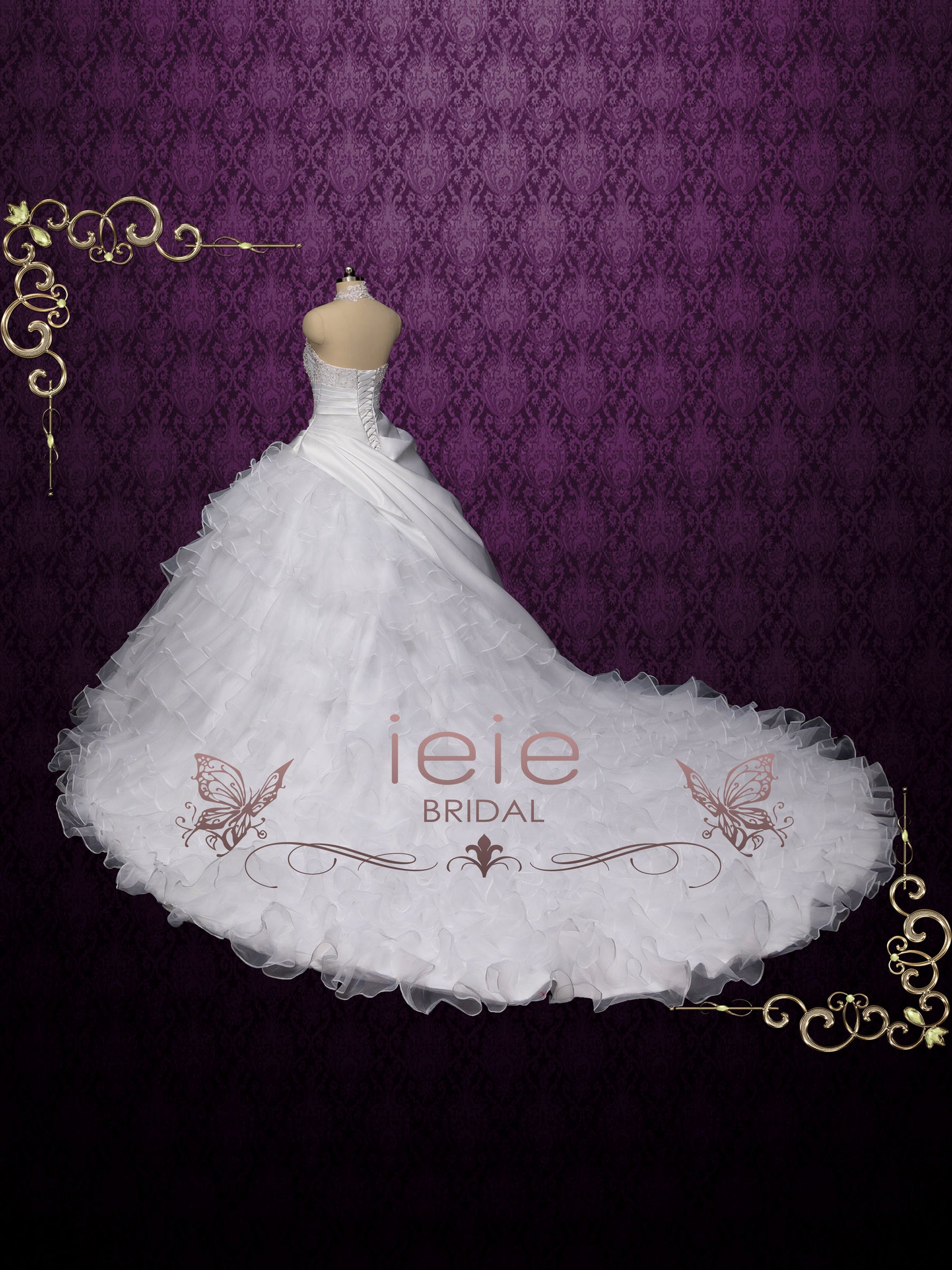 Halter Lace Asymmetrical Ball Gown Wedding Dress VALTINA