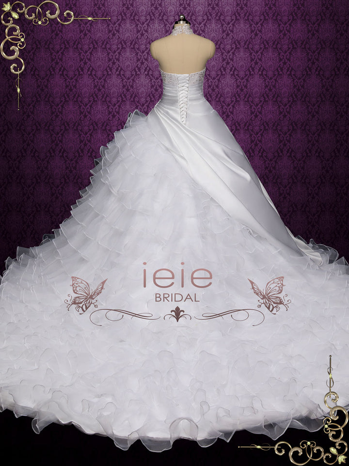 Halter Lace Asymmetrical Ball Gown Wedding Dress VALTINA Size 10 / Ivory Halter Lace Asymmetrical Ball Gown Wedding Dress VALTINA Size 10 / Ivory