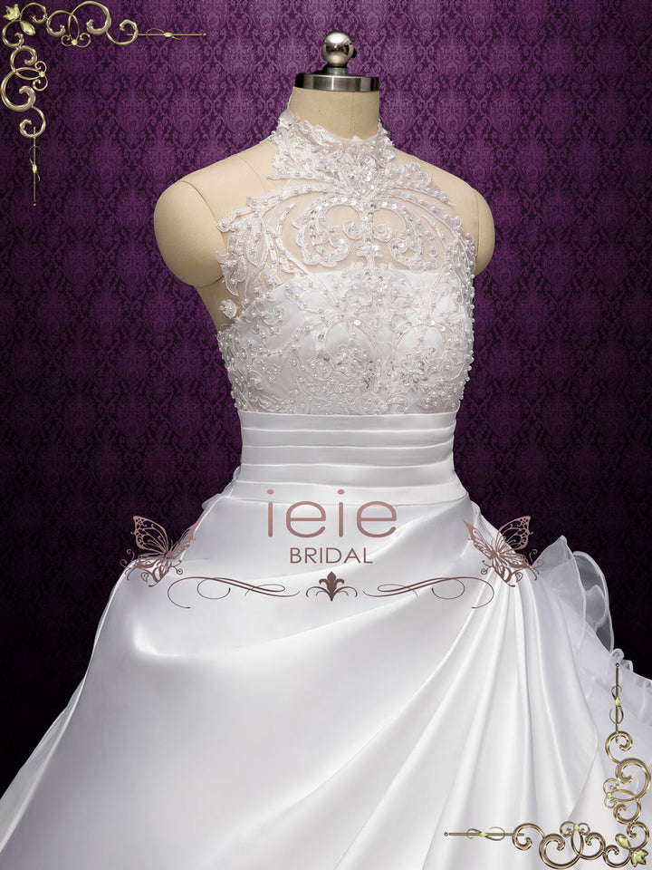 Halter Lace Asymmetrical Ball Gown Wedding Dress VALTINA