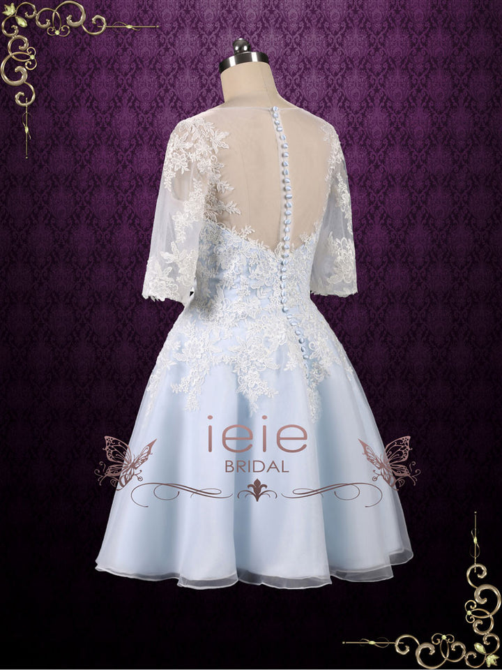 Ice Blue Short Lace Wedding Dress with Half Sleeves | Peyton